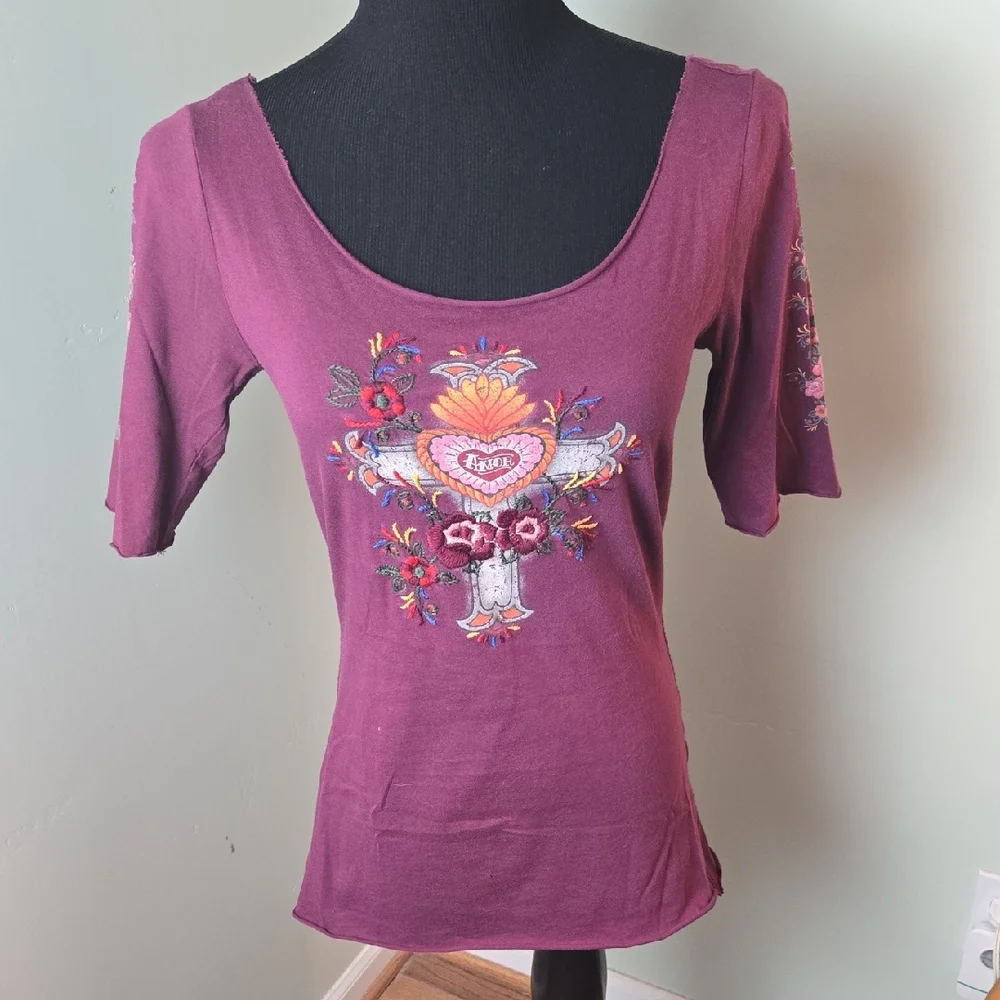 Vtg Y2k Lucky Brand Embroidered Purple Top - Picture 1 of 5